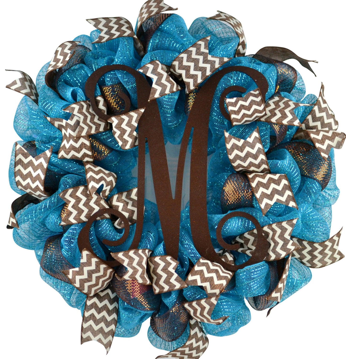 Turquoise and Brown Monogram Door Wreath | LOTS of colors! - Pink Door Wreaths