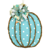 Turquoise Fall Decoration - Polka Dot Pumpkin Door Hanger Gifts - Fall Thanksgiving Grapevine Wreath - Halloween Door Hanger Oversized Bow Jute Burlap Door Decor; White Brown White - Pink Door Wreaths