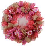 Valentine's Day Jute Burlap Mesh Door Wreath | Red Burlap Pink | Ready to Ship - Pink Door Wreaths