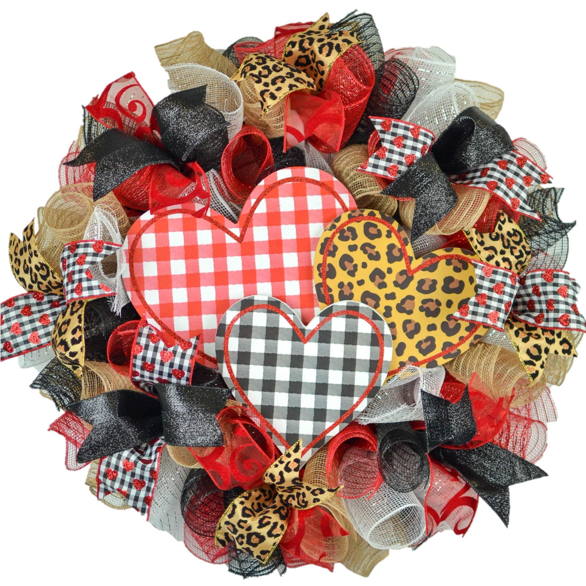 Valentine's Day Mesh Door Wreath - Red White Black Buffalo Plaid - Animal Print Door Decor - Pink Door Wreaths