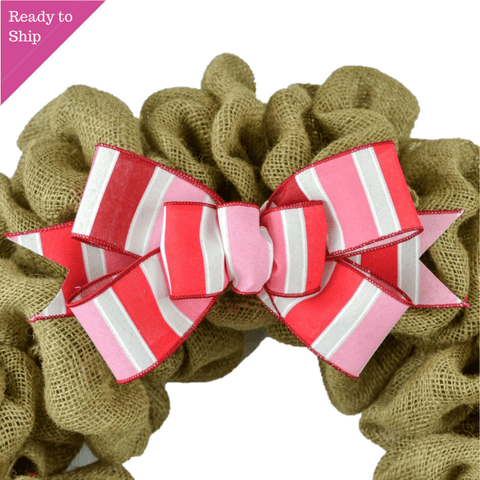 Valentine's Striped Wreath Bow - Wreath Embellishment for Making Your Own - Farmhouse Already Made - Pink Door Wreaths