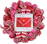 Valentine Sending Love Wreath - Valentine's Day Decor - Envelope Mesh Door Wreath - Pink White Silver Red - Pink Door Wreaths