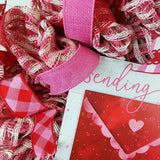 Valentine Sending Love Wreath - Valentine's Day Decor - Envelope Mesh Door Wreath - Pink White Silver Red - Pink Door Wreaths