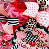 Valentines Wreaths - Animal Print Heart Valentine's Day Decor - Happy Valentines Day Mesh Door Wreath - Valentine Wreath - Red Pink Black Brown - Pink Door Wreaths