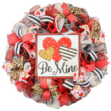 Valentines Wreaths - Cheetah Heart Valentine's Day Decor - Be Mine Valentines Mesh Door Wreath - Floral Decor - Red Pink White Green - Pink Door Wreaths