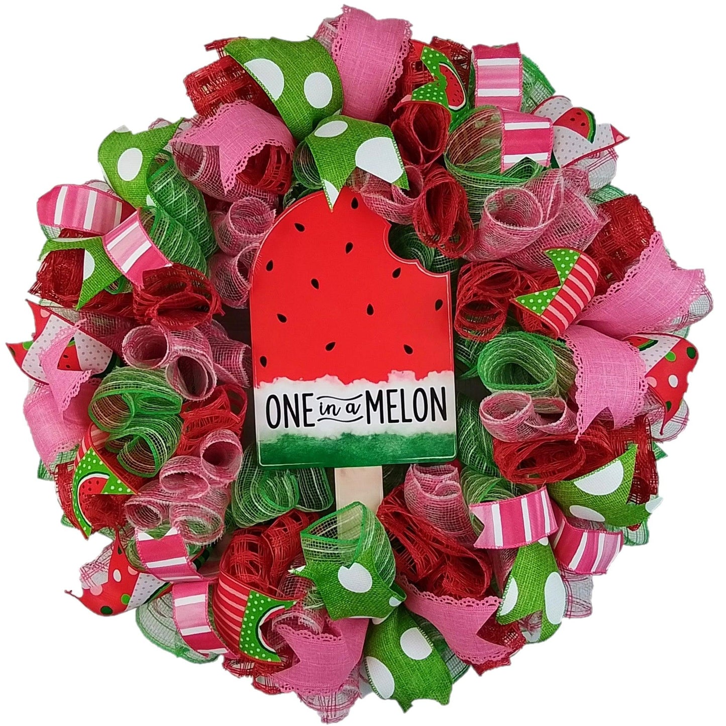 Watermelon Summer Door Wreath - Spring Door Decor - One in a Melon - Pink Lime Green Red White - Pink Door Wreaths