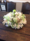 Wedding Table Decor Centerpiece | Moss Sage Green, Ivory, Burlap, Gold - Pink Door Wreaths