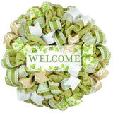 Welcome Everyday Wreath - Ivy Leaf Flower Spring Year Round Door Wreath - Moss Green Jute White - Pink Door Wreaths