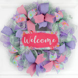 Welcome Floral Welcome Wreath - Everyday Watercolor Spring Decor - Wedding Gift - Purple Mint Pink - Pink Door Wreaths