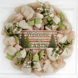 Welcome to our Cabin Wreath | Lake House Decor | Ivory Green Brown - Pink Door Wreaths