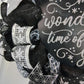 Winter Wreath - It's the Most Wonderful Time of the Year Christmas Mesh Outdoor Front Door Wreath; White Black Grey Silver - Pink Door Wreaths