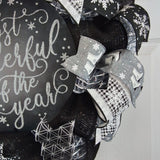 Winter Wreath - It's the Most Wonderful Time of the Year Christmas Mesh Outdoor Front Door Wreath; White Black Grey Silver - Pink Door Wreaths