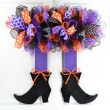 Witch Skirt Legs Halloween Mesh Door Wreath | Black Orange Purple - Pink Door Wreaths