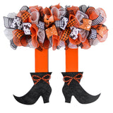 Witch Skirt Legs Halloween Mesh Door Wreath | Black Orange White - Pink Door Wreaths