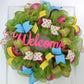 Summer Spring Welcome Door Wreath; Pink, Yellow, Moss Green, White, Turquoise
