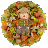Yellow Scarecrow Mesh Front Door Wreath - Thanksgiving Fall Wreath - Pink Door Wreaths